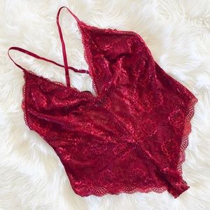 Avid Love | Red Lace Scallop Criss Cross Spaghetti Strap Playsuit Teddy Lingerie